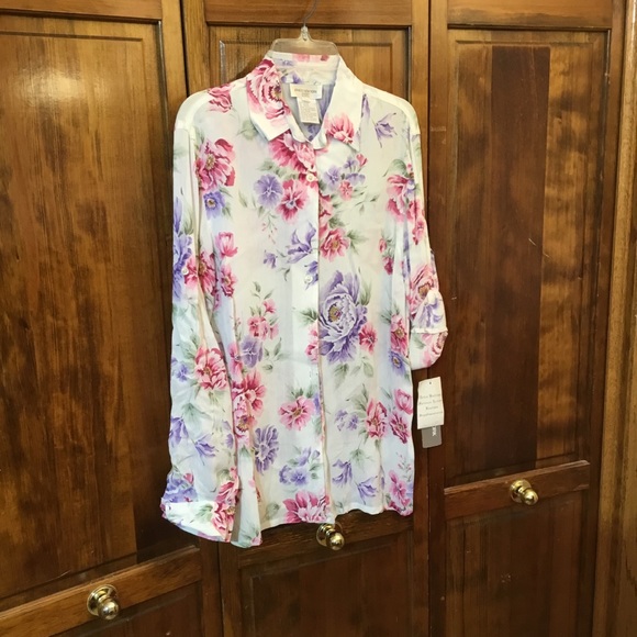 Jones NY button down shirt, size is PP, NWT, sleeve rollup straps - Picture 1 of 3